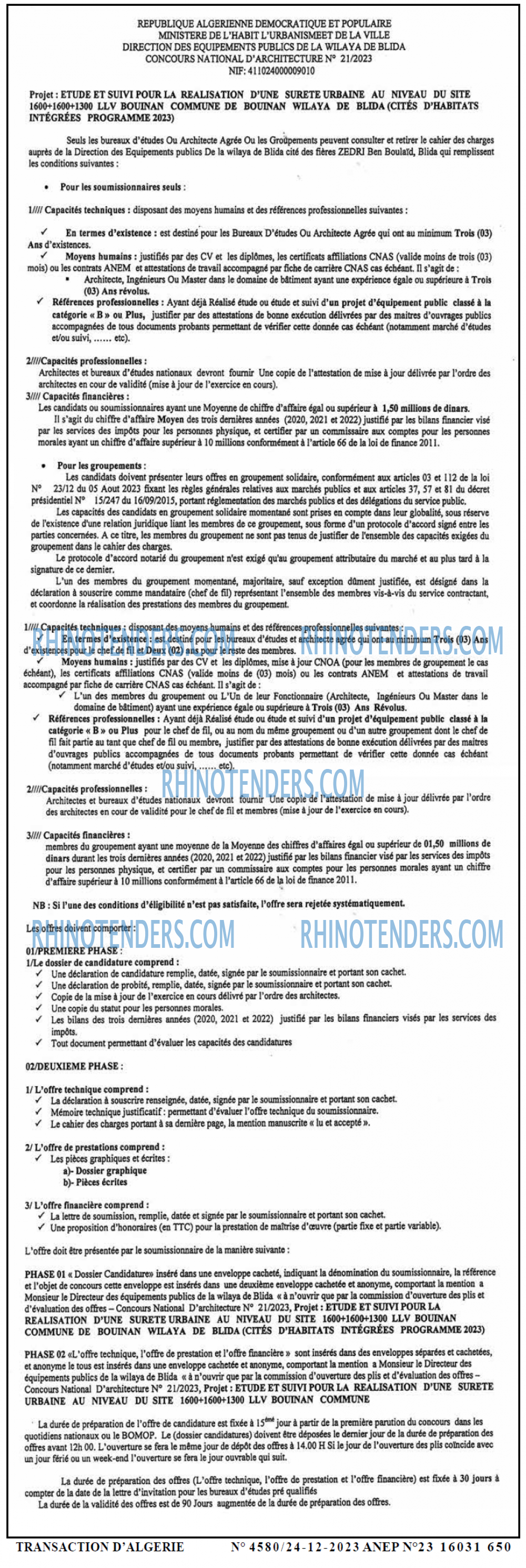 TRANSACTION D'ALGERIE