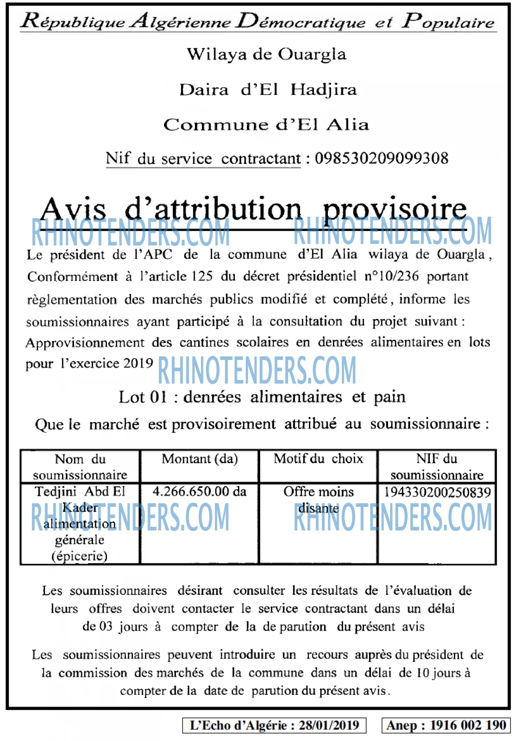 L'ECHO D'ALGERIE