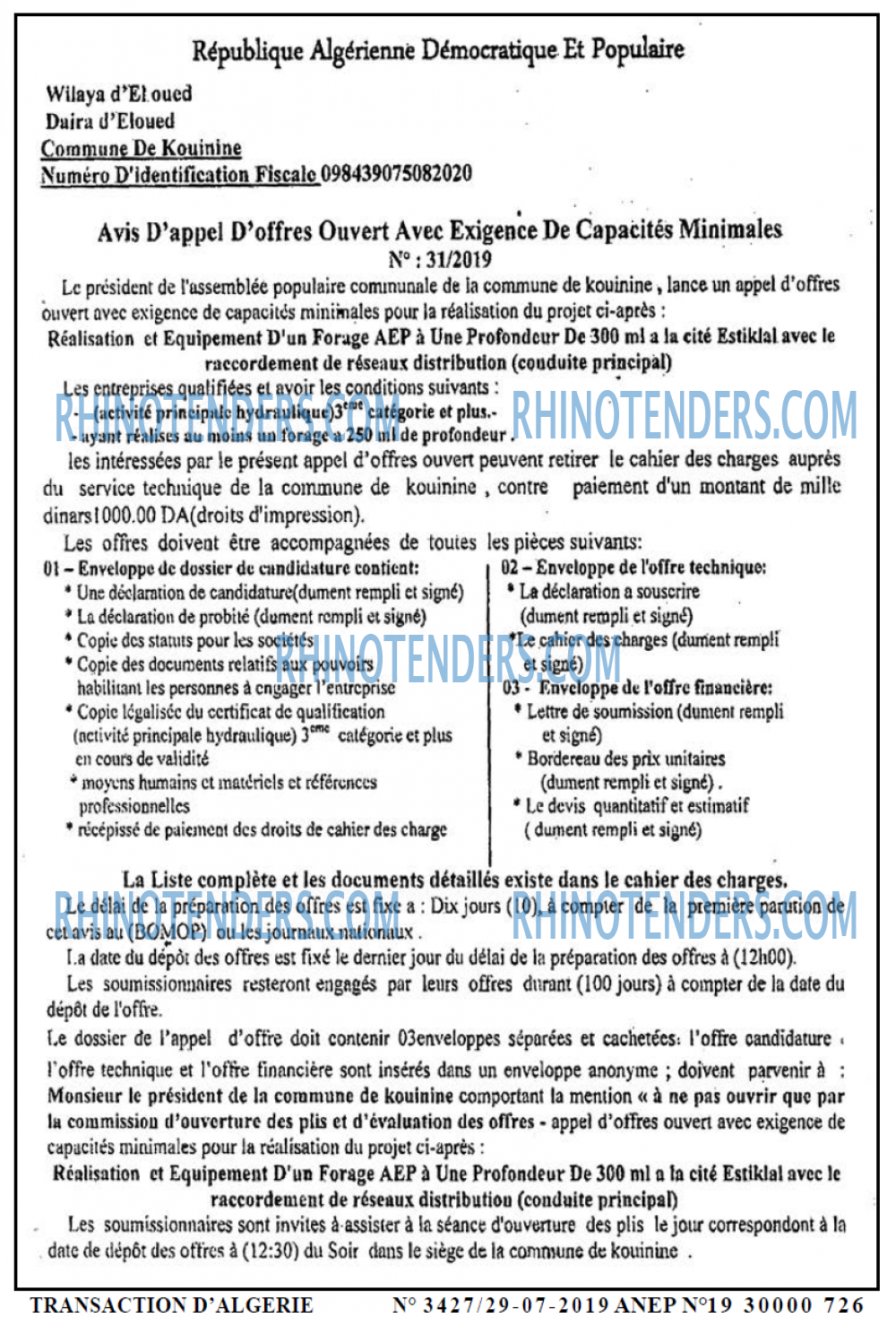 TRANSACTION D'ALGERIE