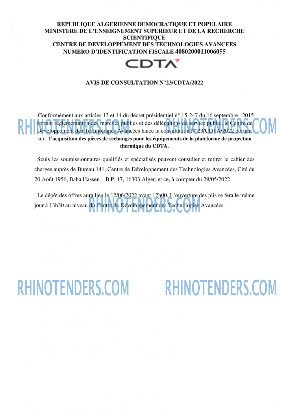 CDTA - Centre De Développement Des Technologies Avancées