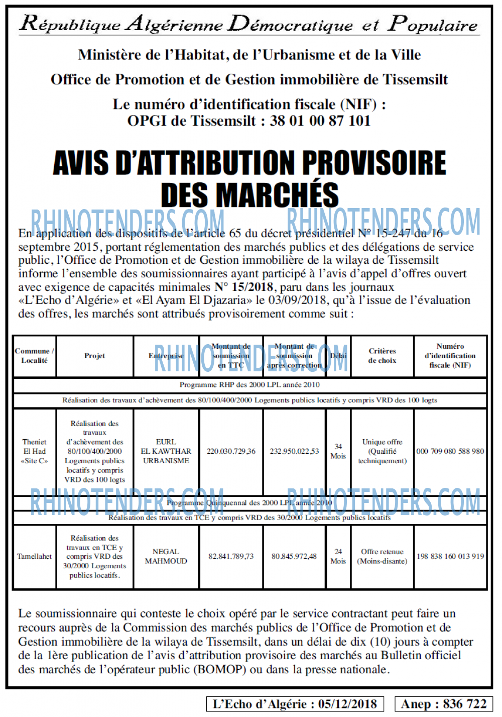L'ECHO D'ALGERIE
