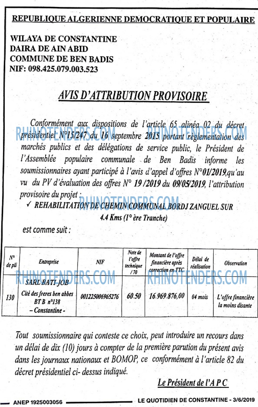 LE QUOTIDIEN DE CONSTANTINE