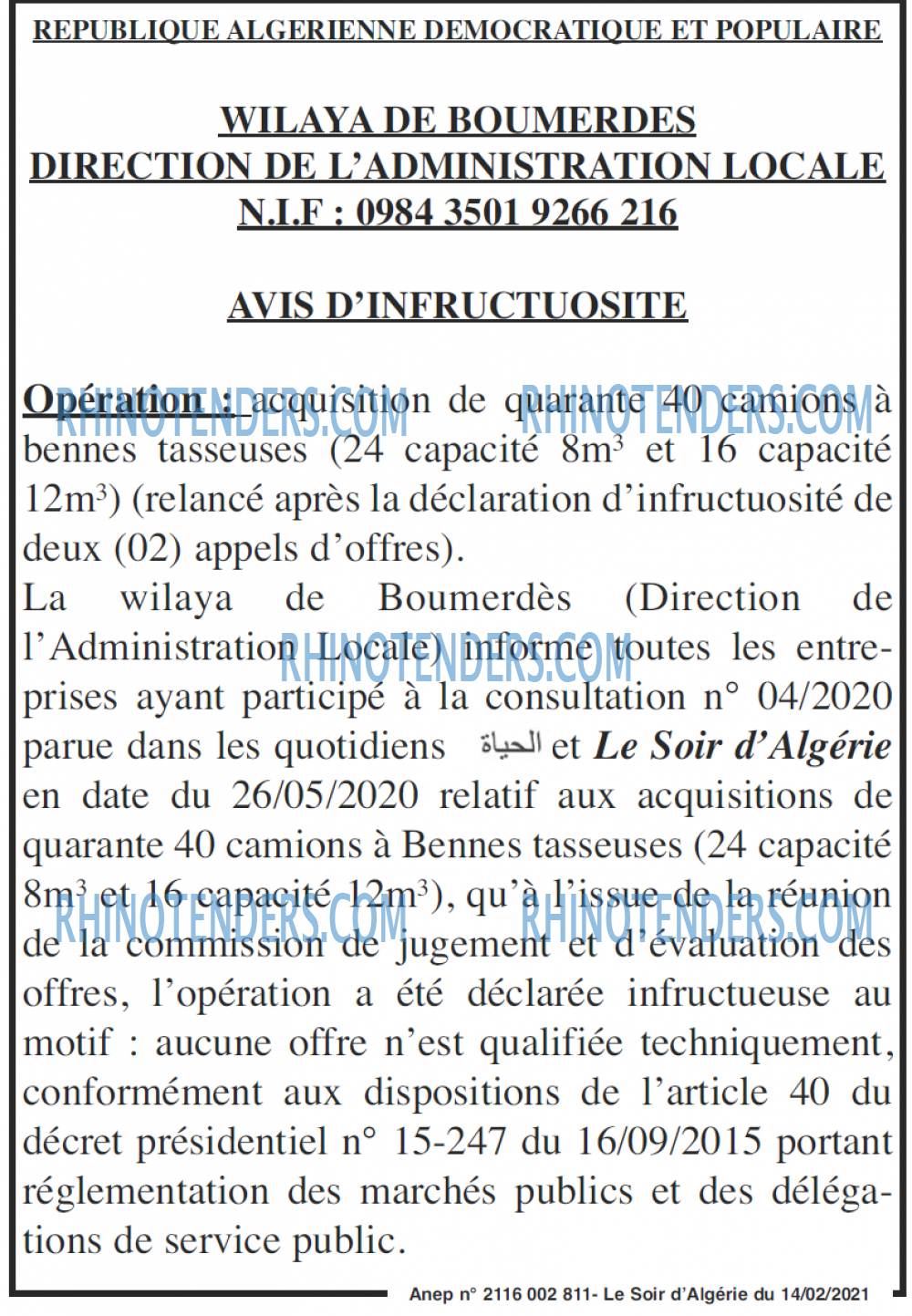 LE SOIR D'ALGERIE