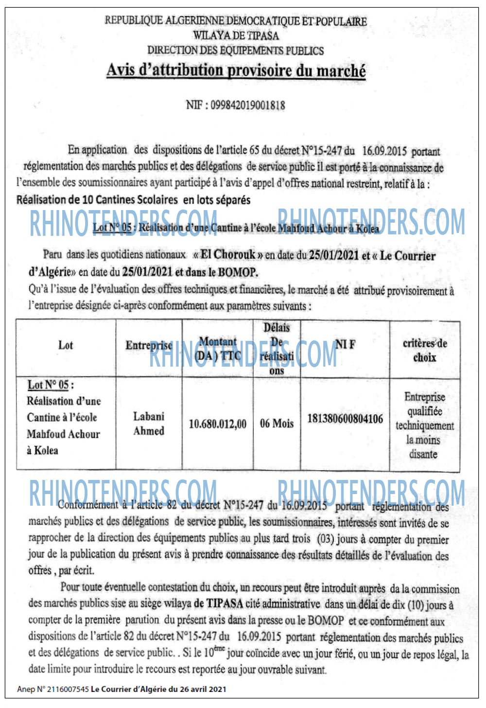 Le Courrier d'Algerie