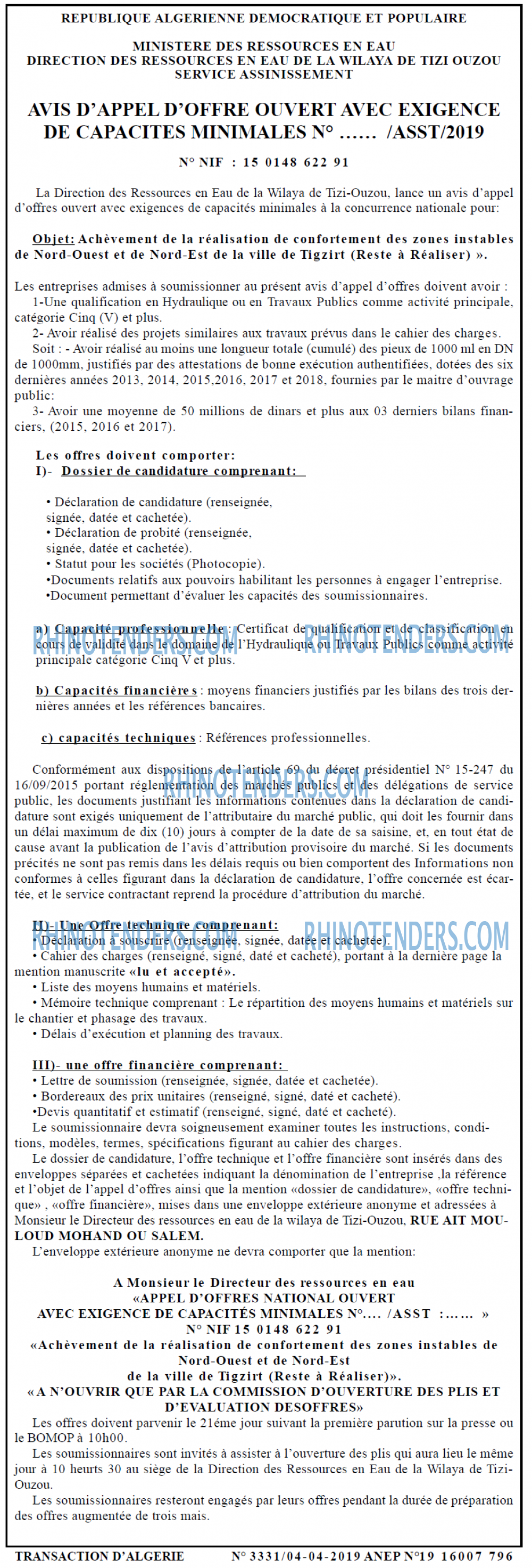 TRANSACTION D'ALGERIE