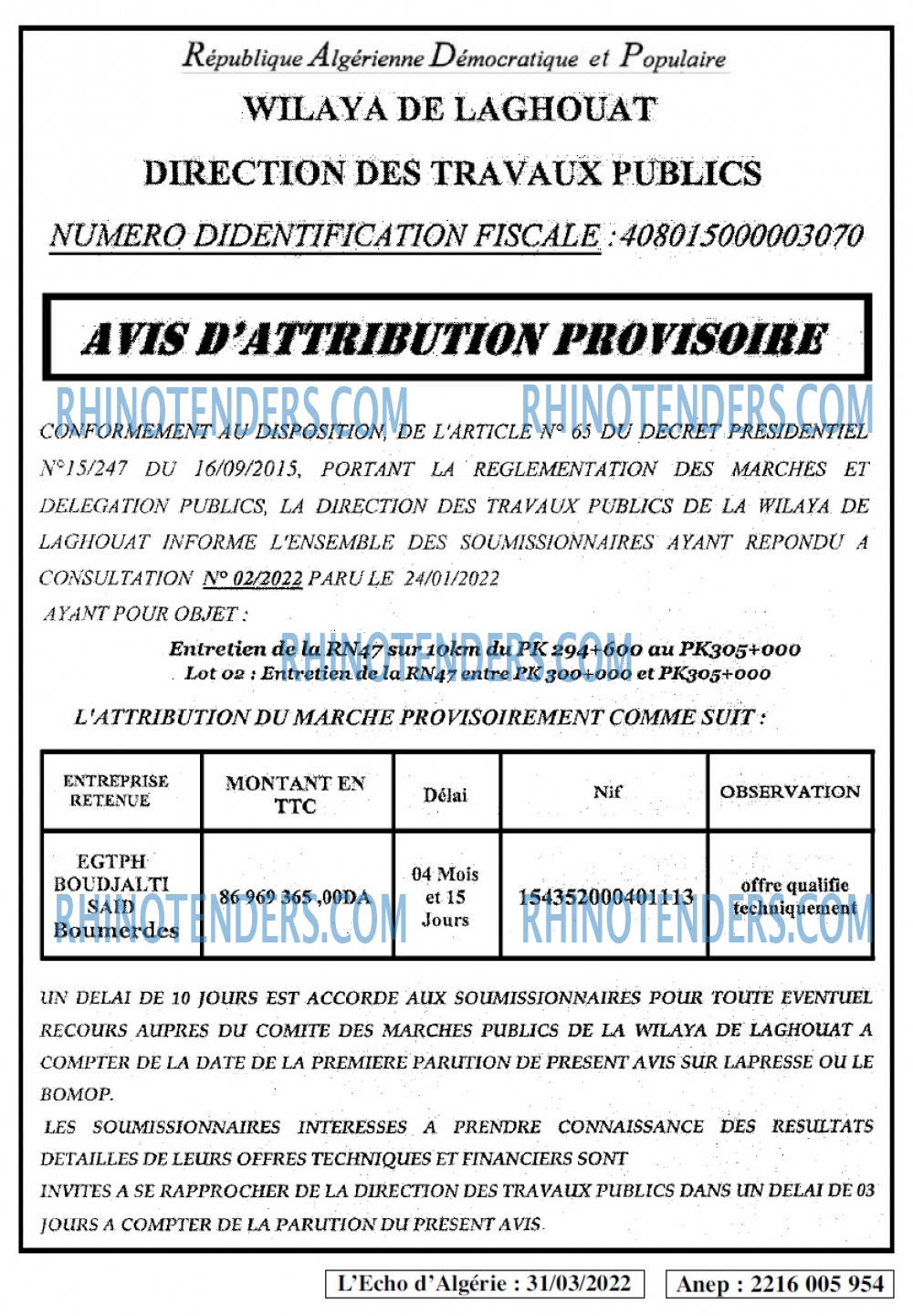 L'ECHO D'ALGERIE