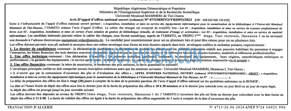 TRANSACTION D'ALGERIE