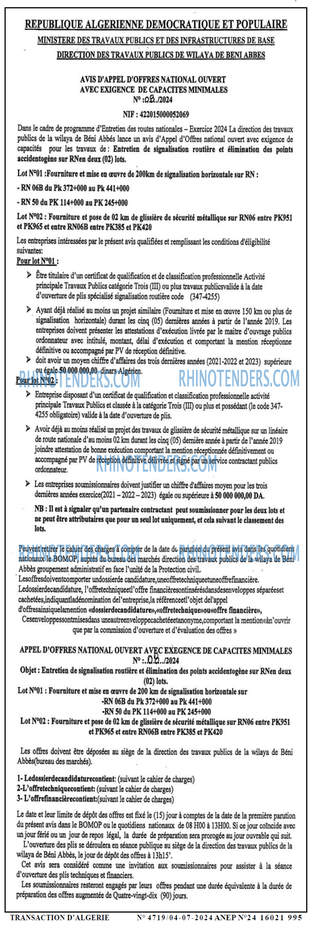 TRANSACTION D'ALGERIE