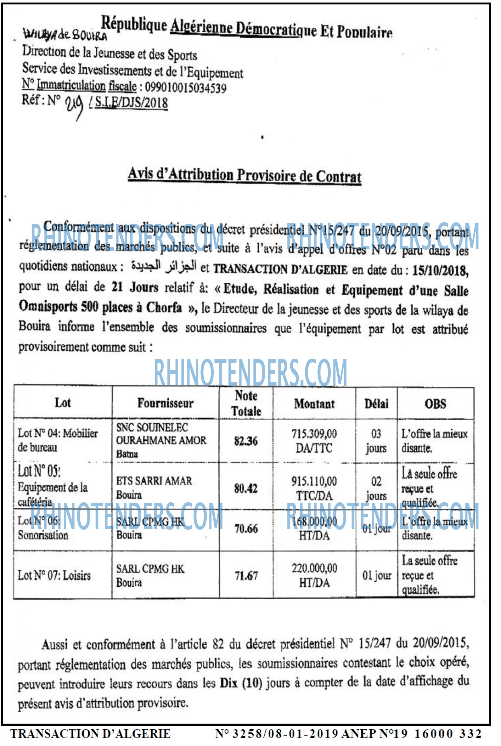 TRANSACTION D'ALGERIE