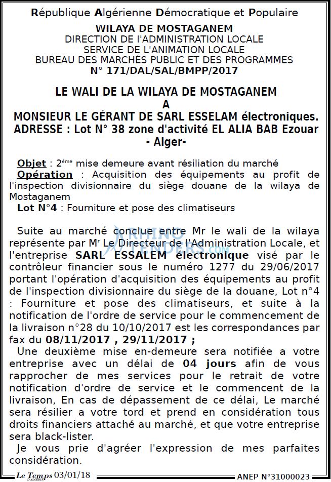 LE TEMPS D'ALGERIE