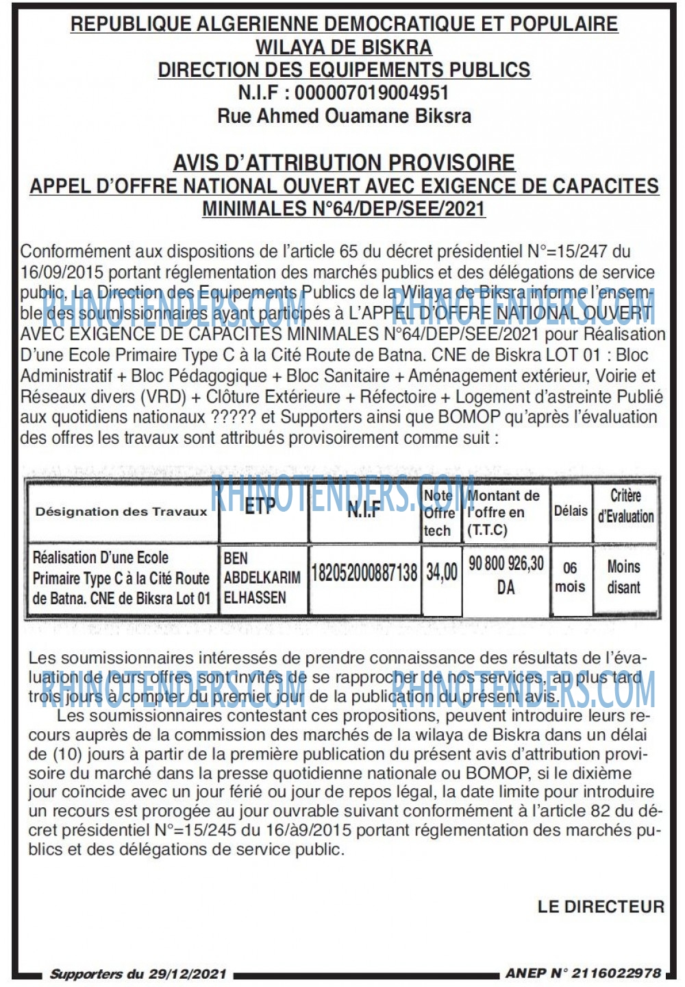 TRANSACTION D'ALGERIE