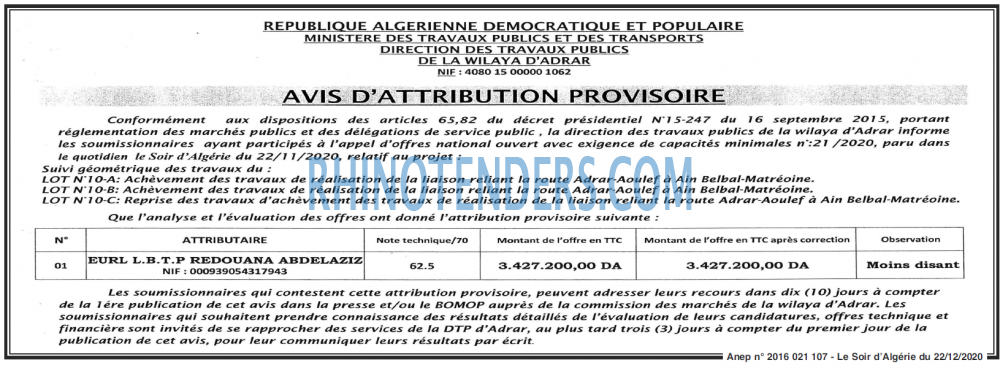 LE SOIR D'ALGERIE