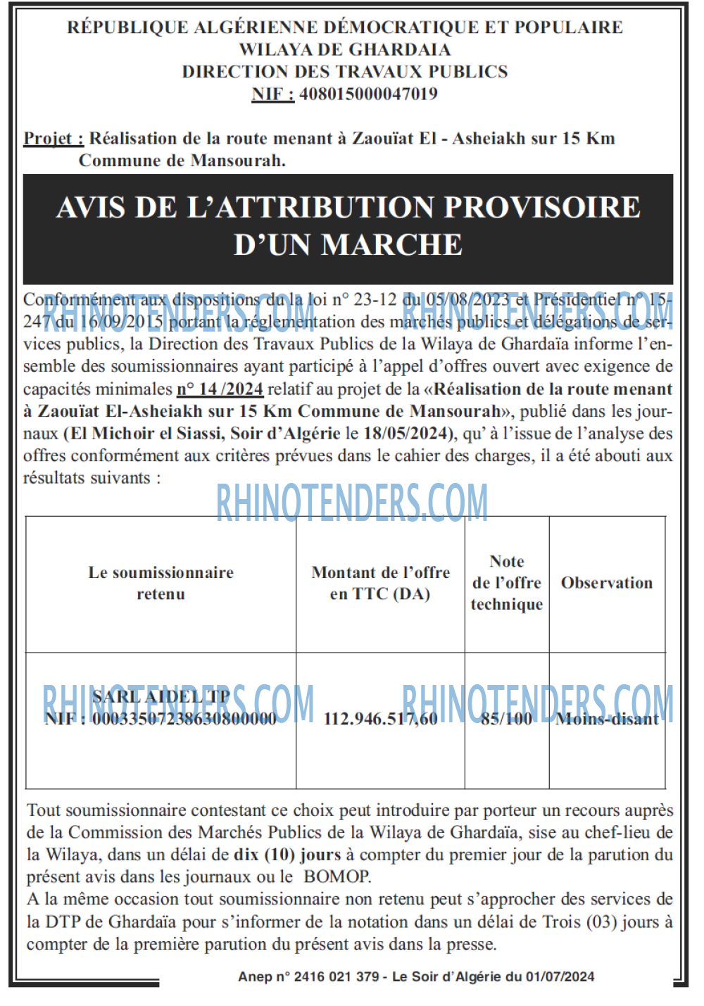 LE SOIR D'ALGERIE
