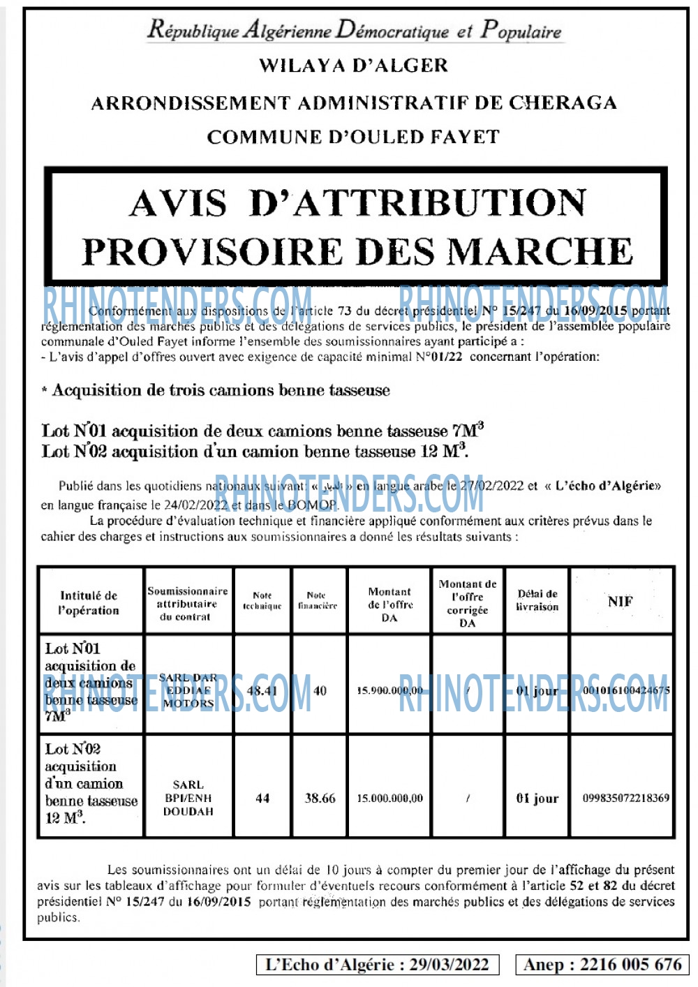 L'ECHO D'ALGERIE