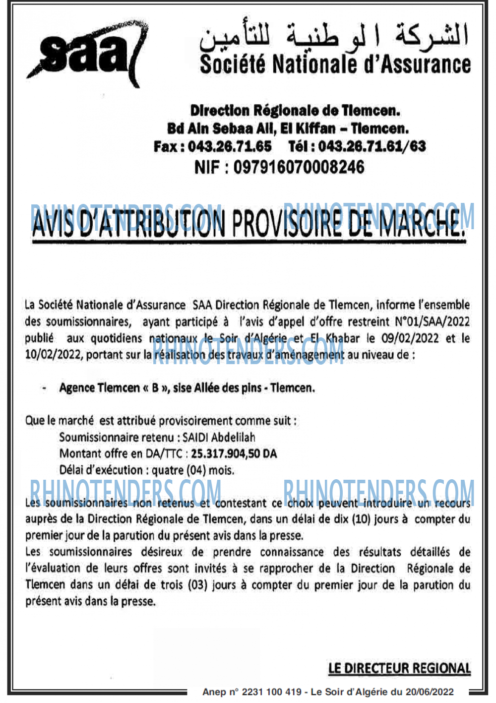 LE SOIR D'ALGERIE