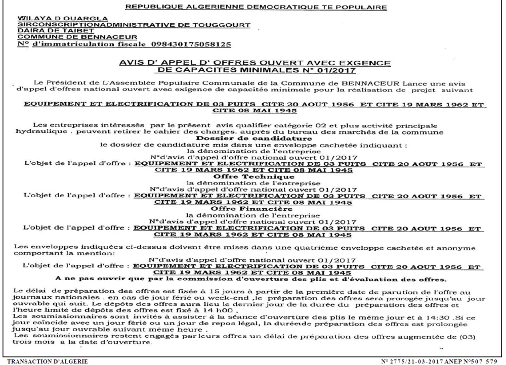 TRANSACTION D'ALGERIE