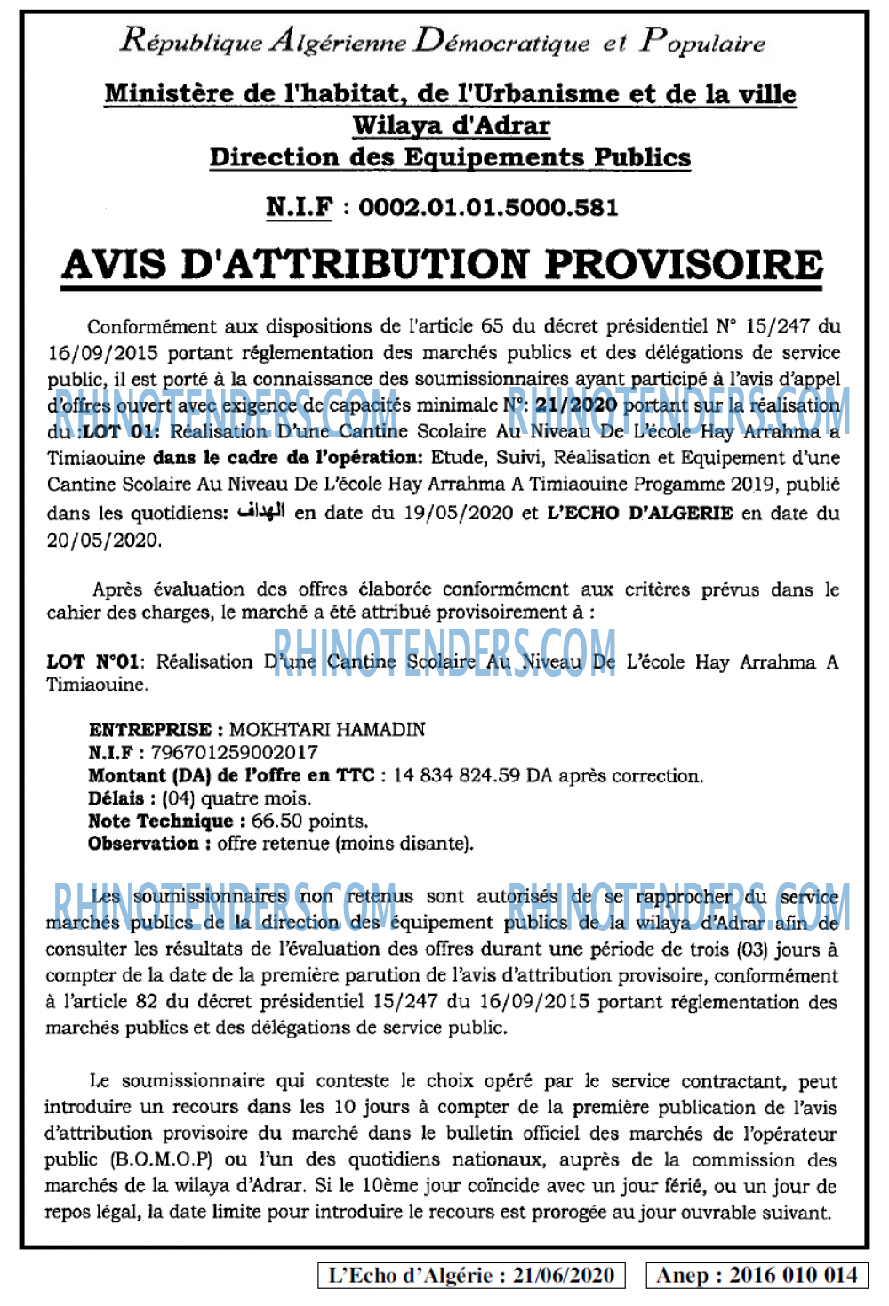 L'ECHO D'ALGERIE
