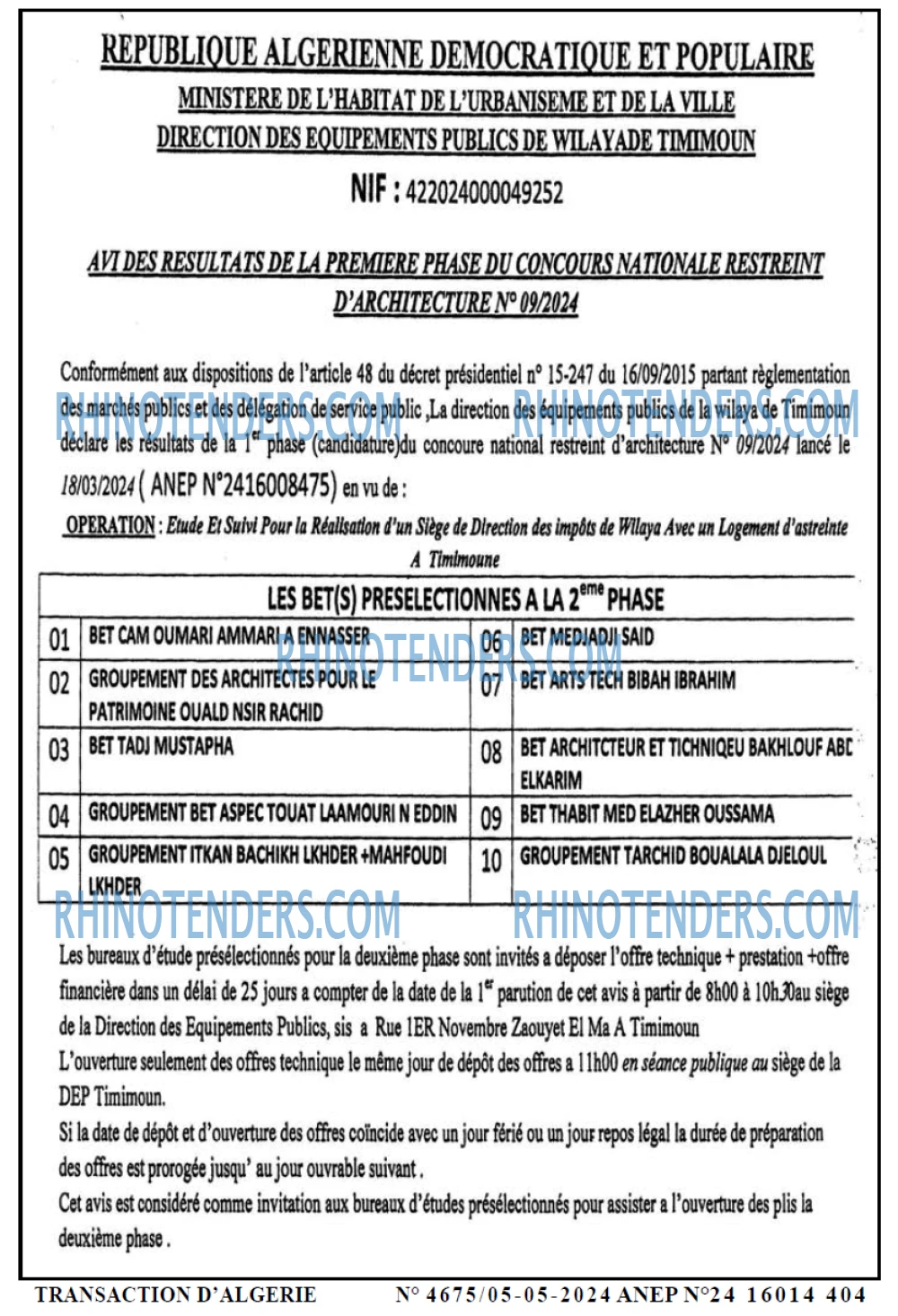 TRANSACTION D'ALGERIE