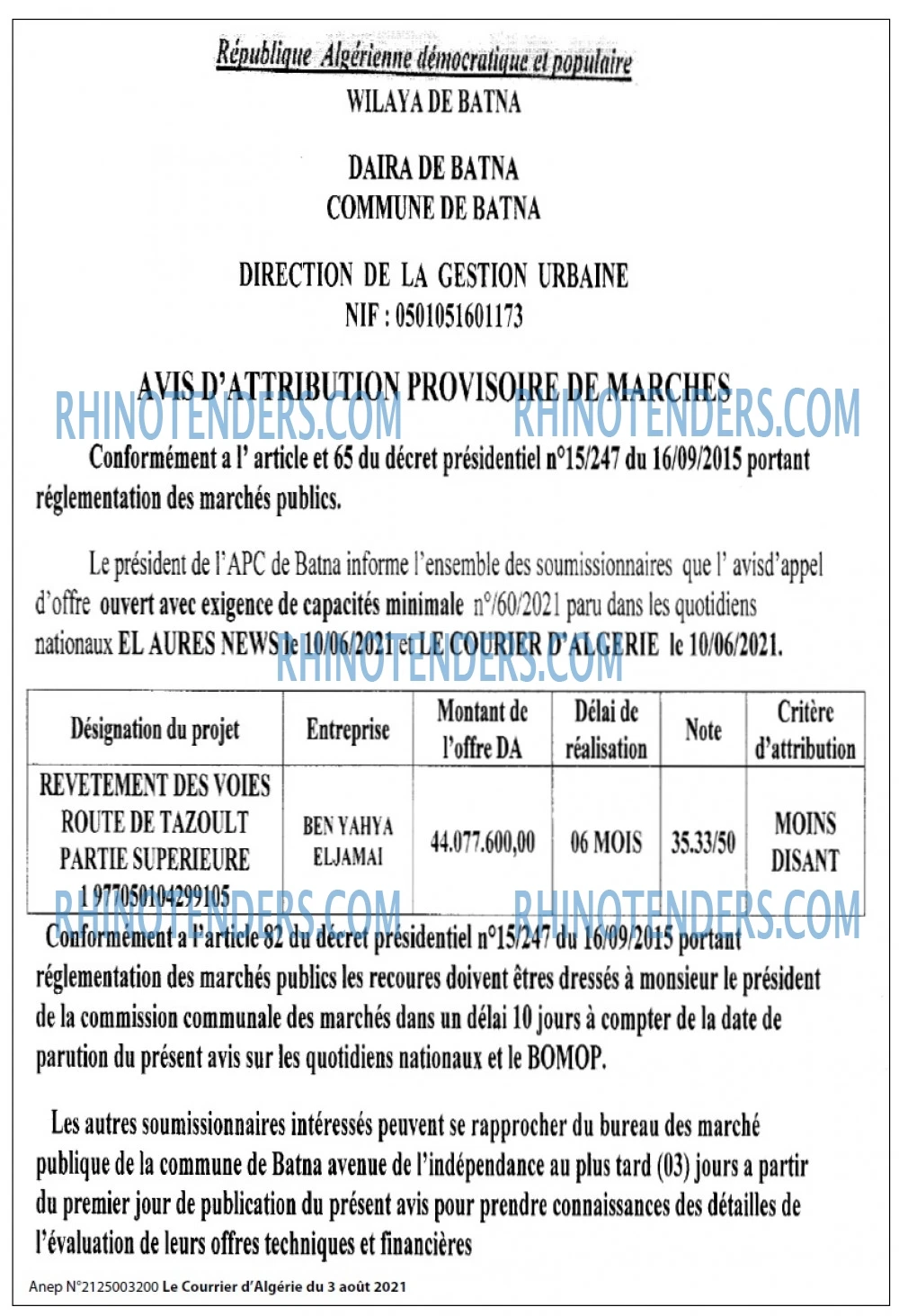 Le Courrier d'Algerie