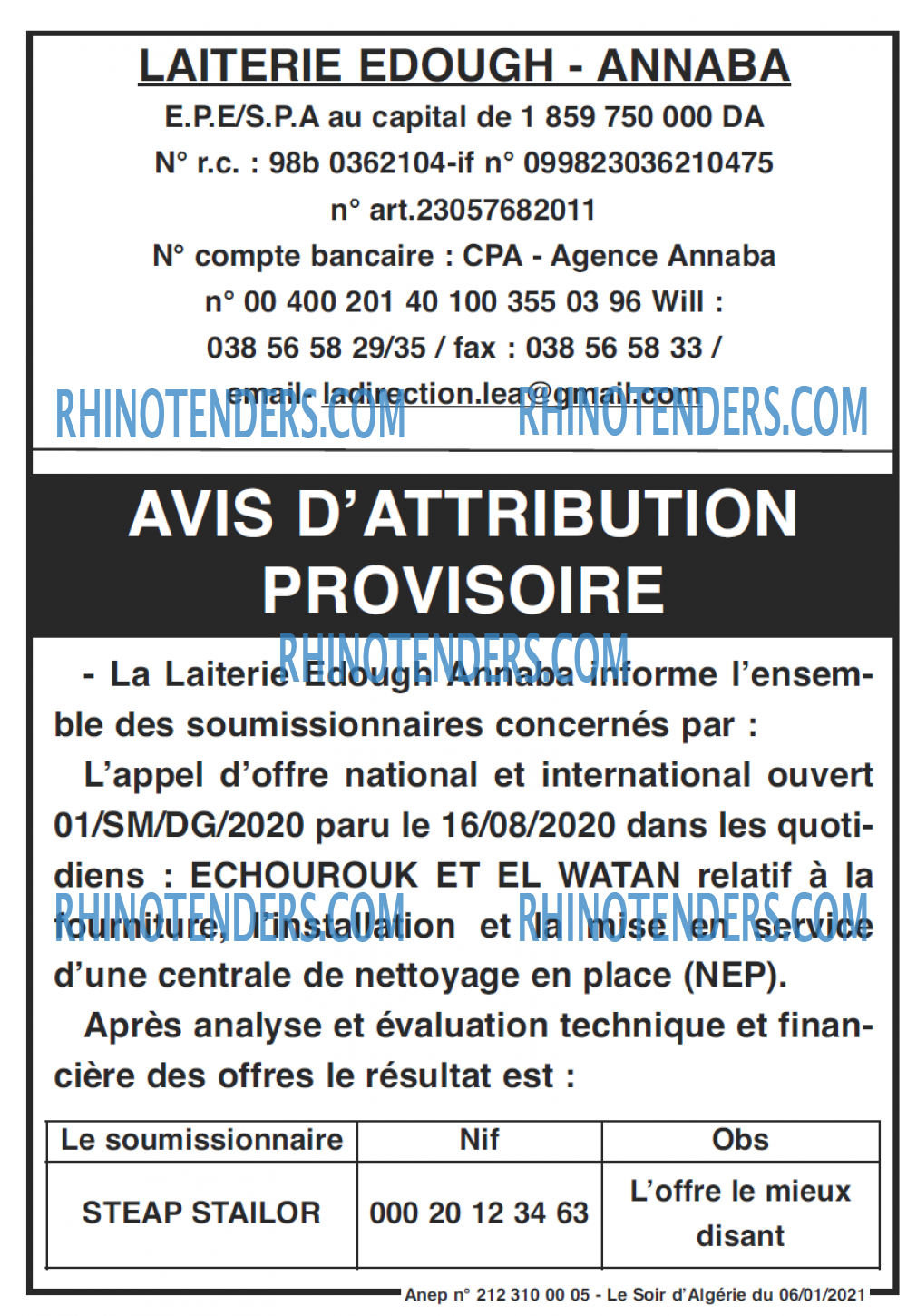 LE SOIR D'ALGERIE