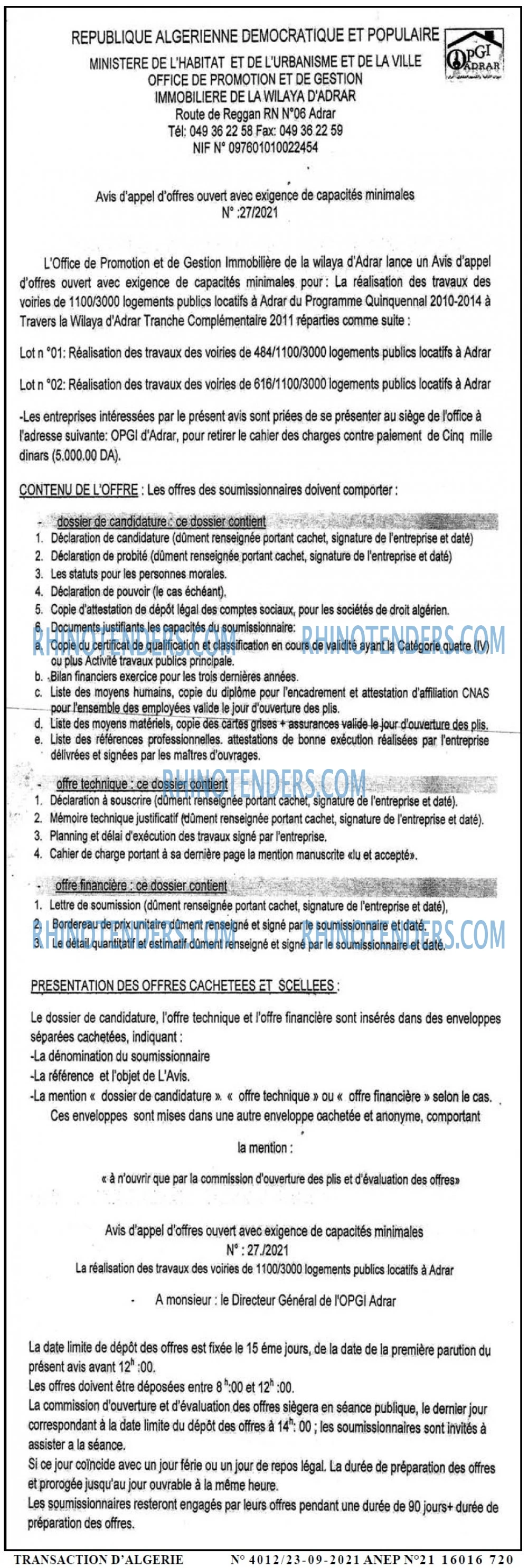 TRANSACTION D'ALGERIE