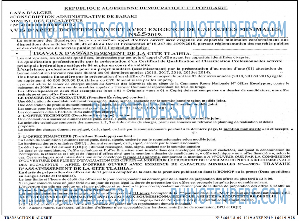 TRANSACTION D'ALGERIE