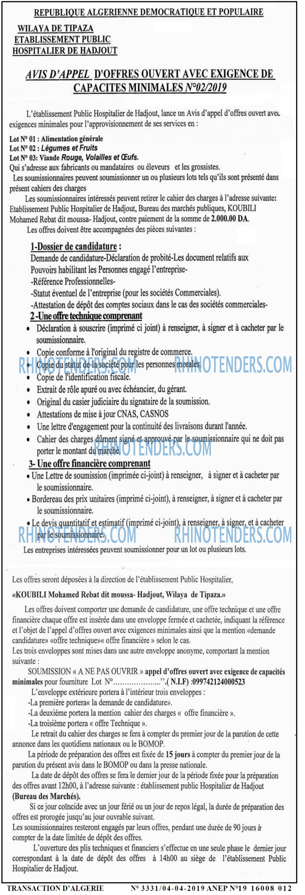 TRANSACTION D'ALGERIE