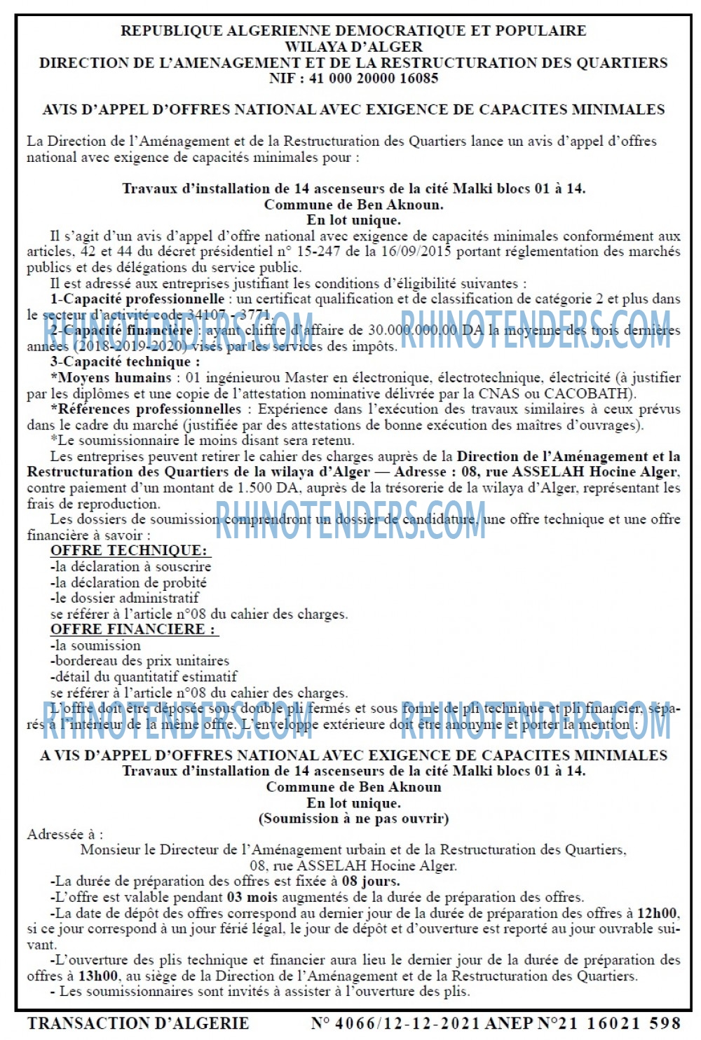 TRANSACTION D'ALGERIE