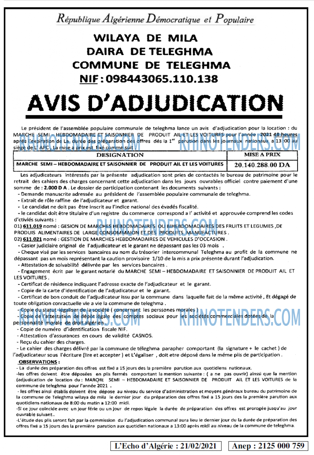 L'ECHO D'ALGERIE