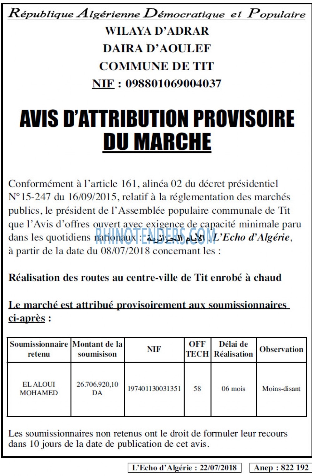 L'ECHO D'ALGERIE