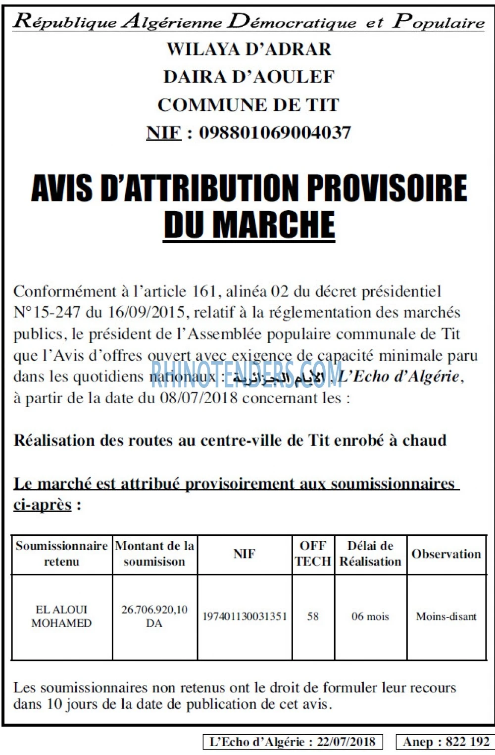 L'ECHO D'ALGERIE