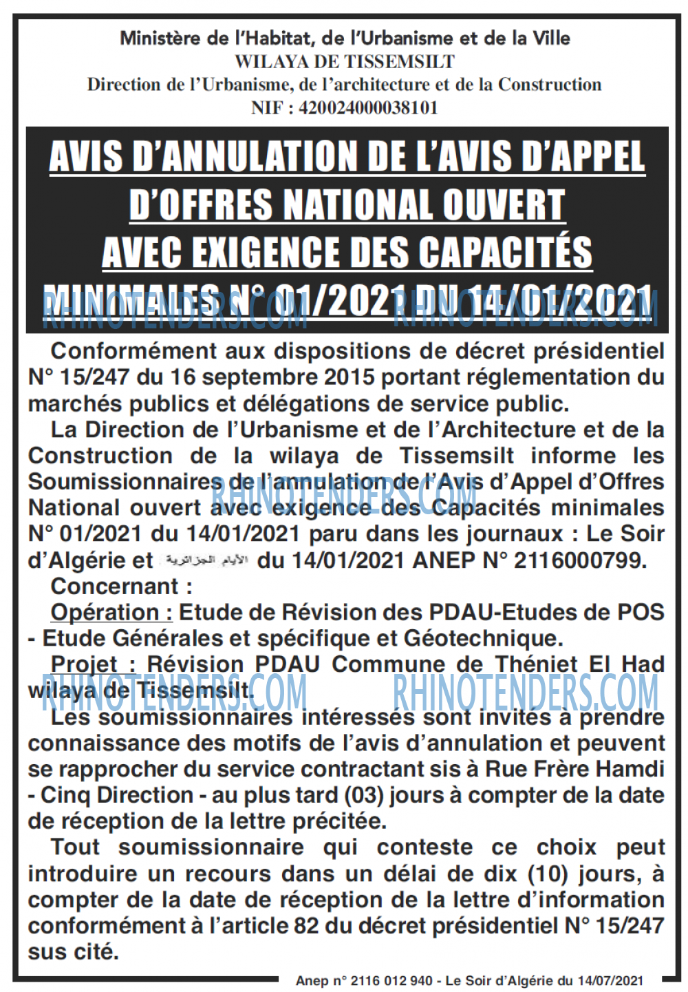 LE SOIR D'ALGERIE