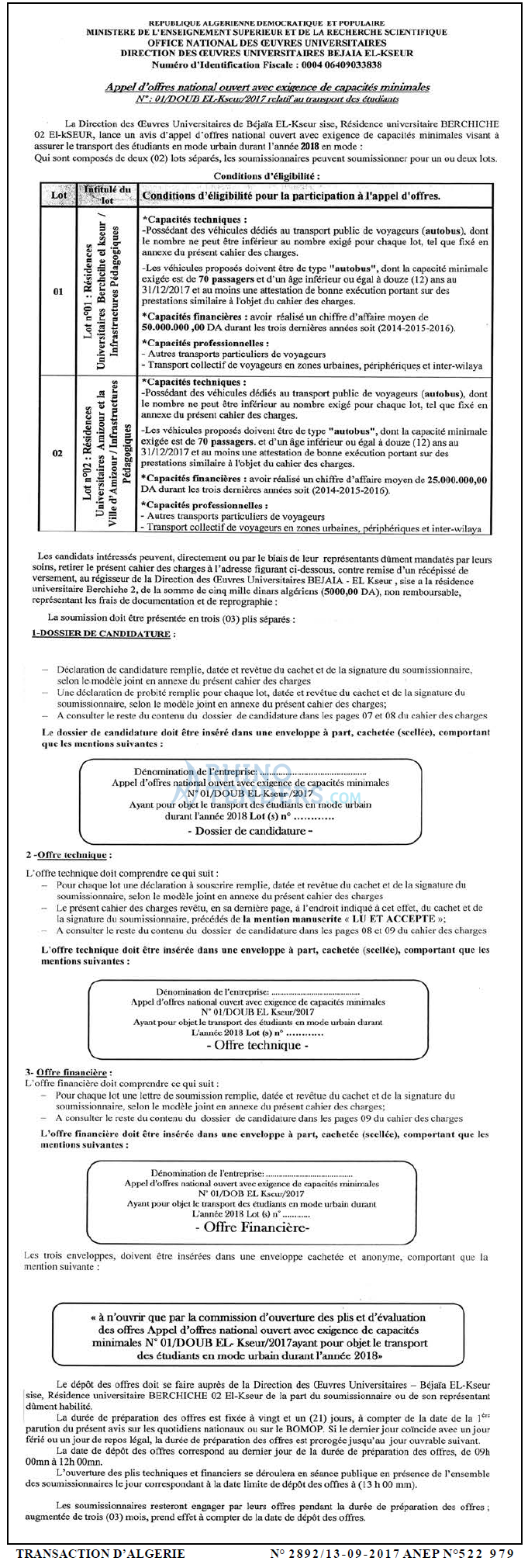 TRANSACTION D'ALGERIE