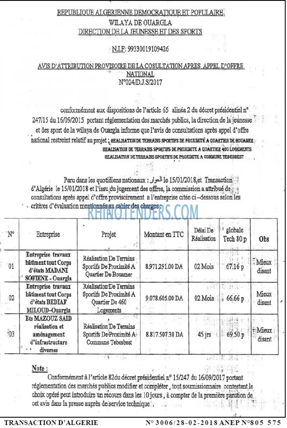 TRANSACTION D'ALGERIE