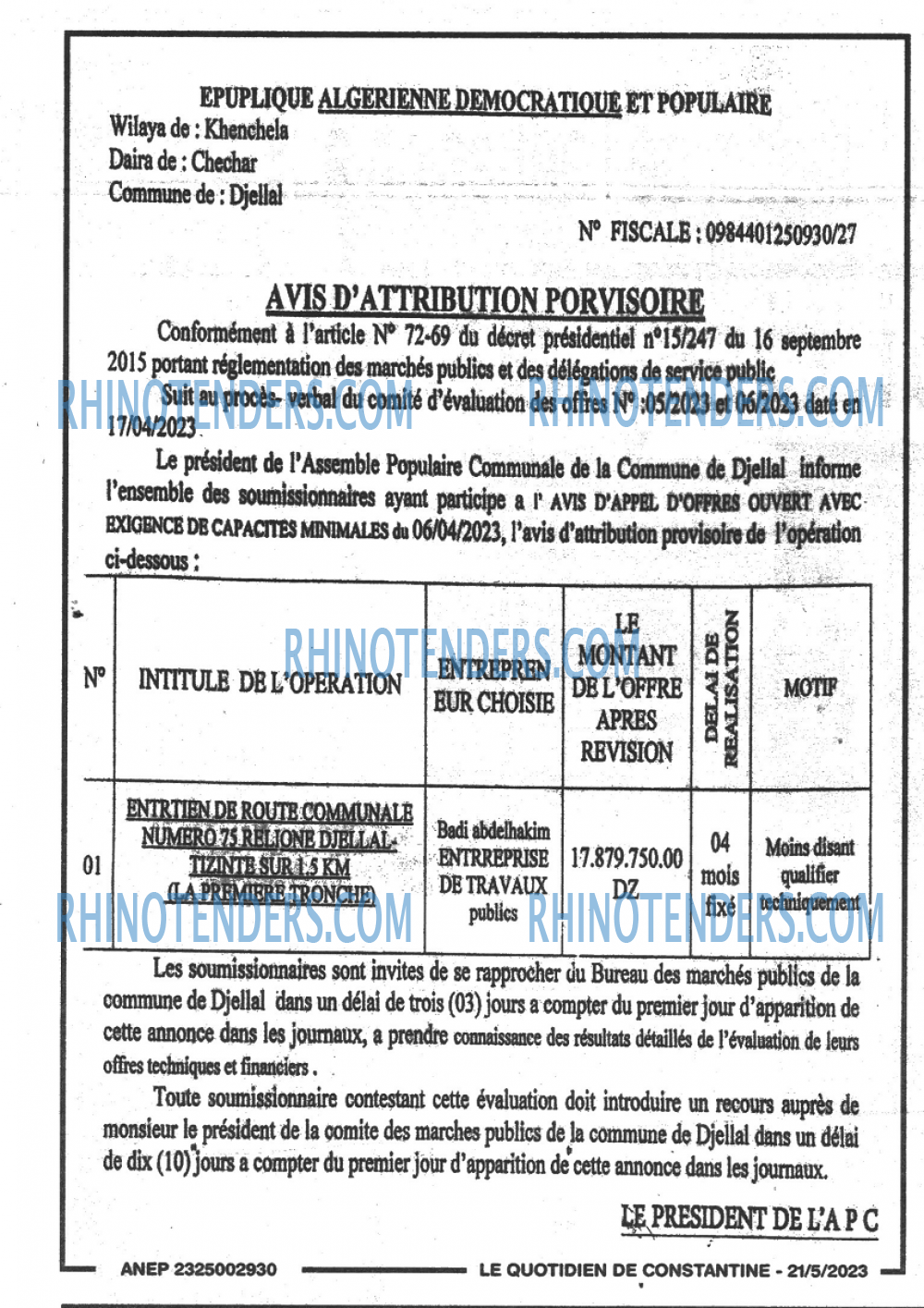LE QUOTIDIEN DE CONSTANTINE
