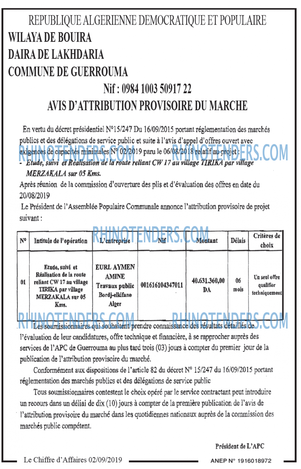 Le Chiffre d'Affaires