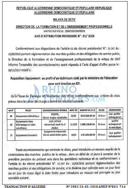 TRANSACTION D'ALGERIE