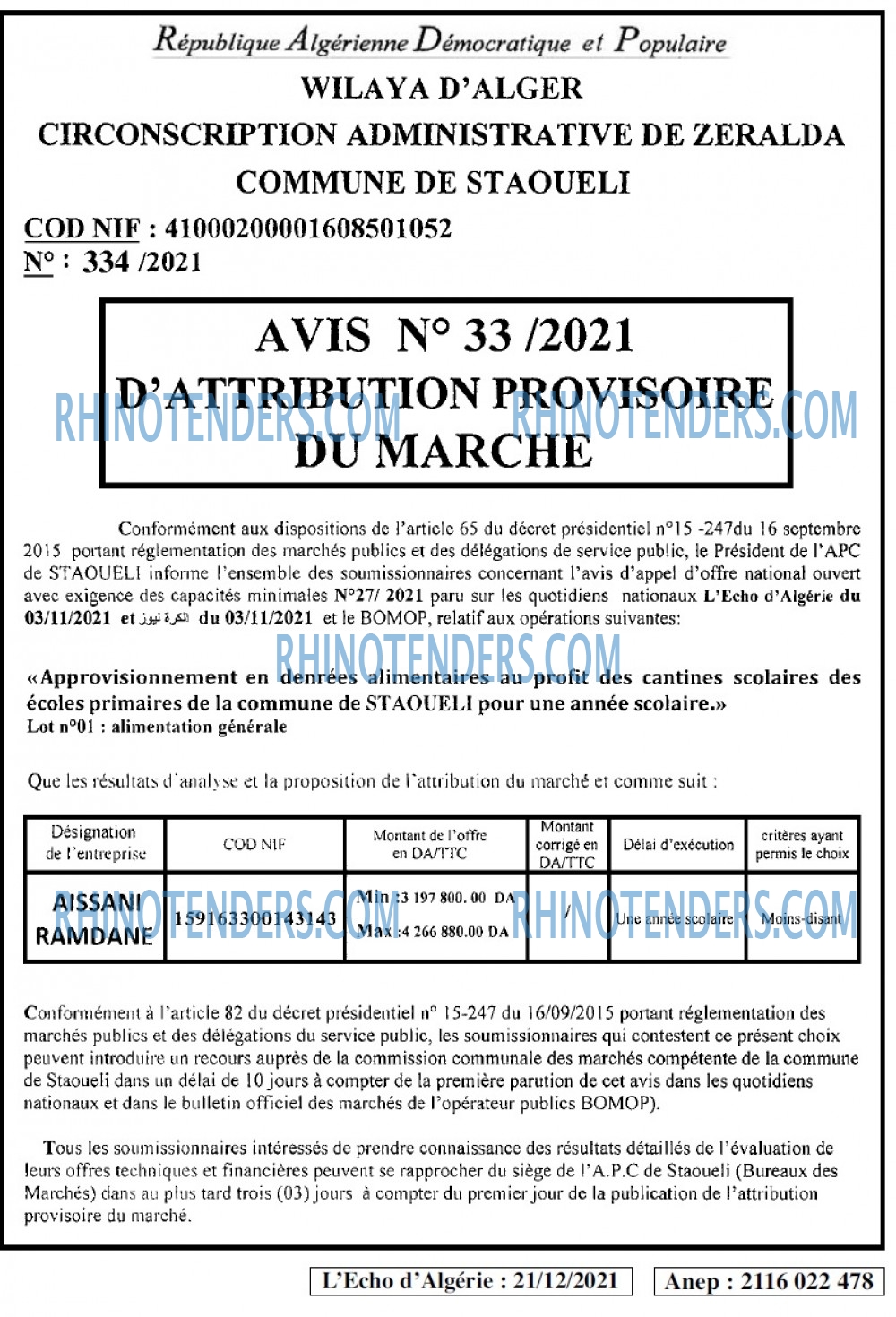 L'ECHO D'ALGERIE