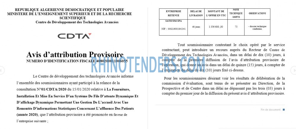 CDTA - Centre De Développement Des Technologies Avancées