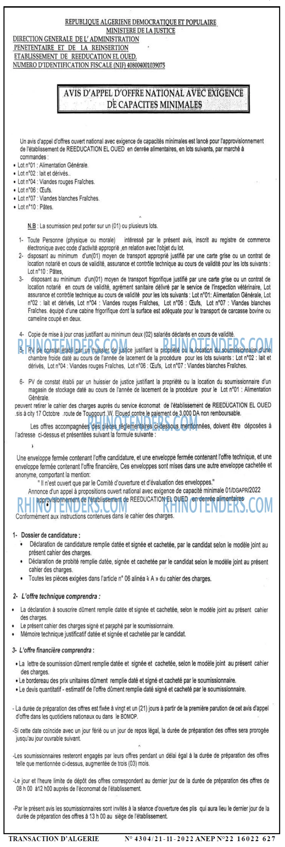 TRANSACTION D'ALGERIE