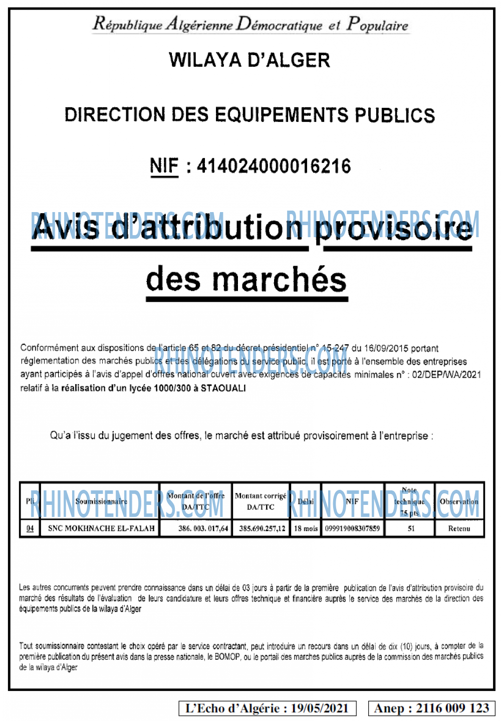 L'ECHO D'ALGERIE