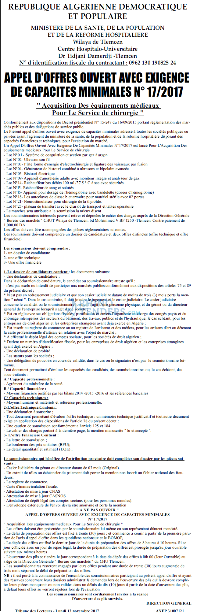 TRIBUNE DES LECTEURS