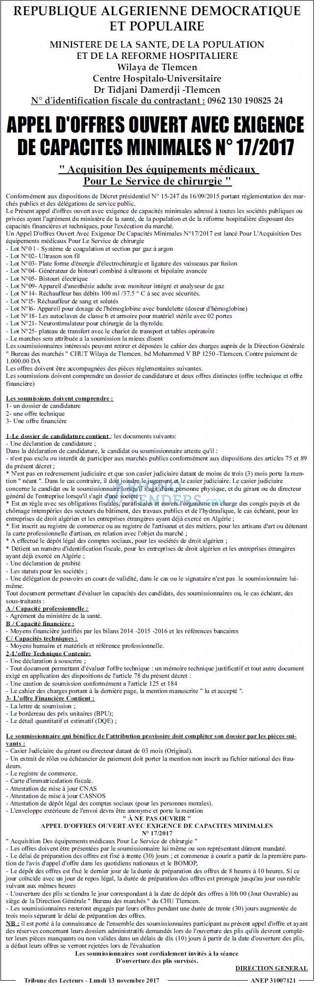 TRIBUNE DES LECTEURS