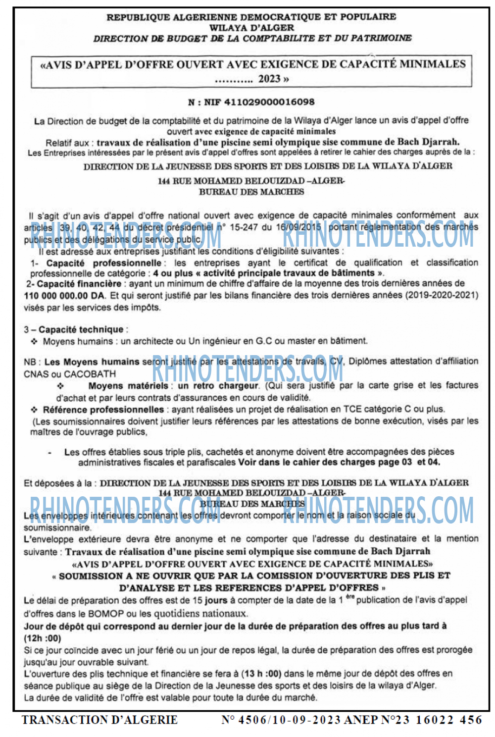 TRANSACTION D'ALGERIE