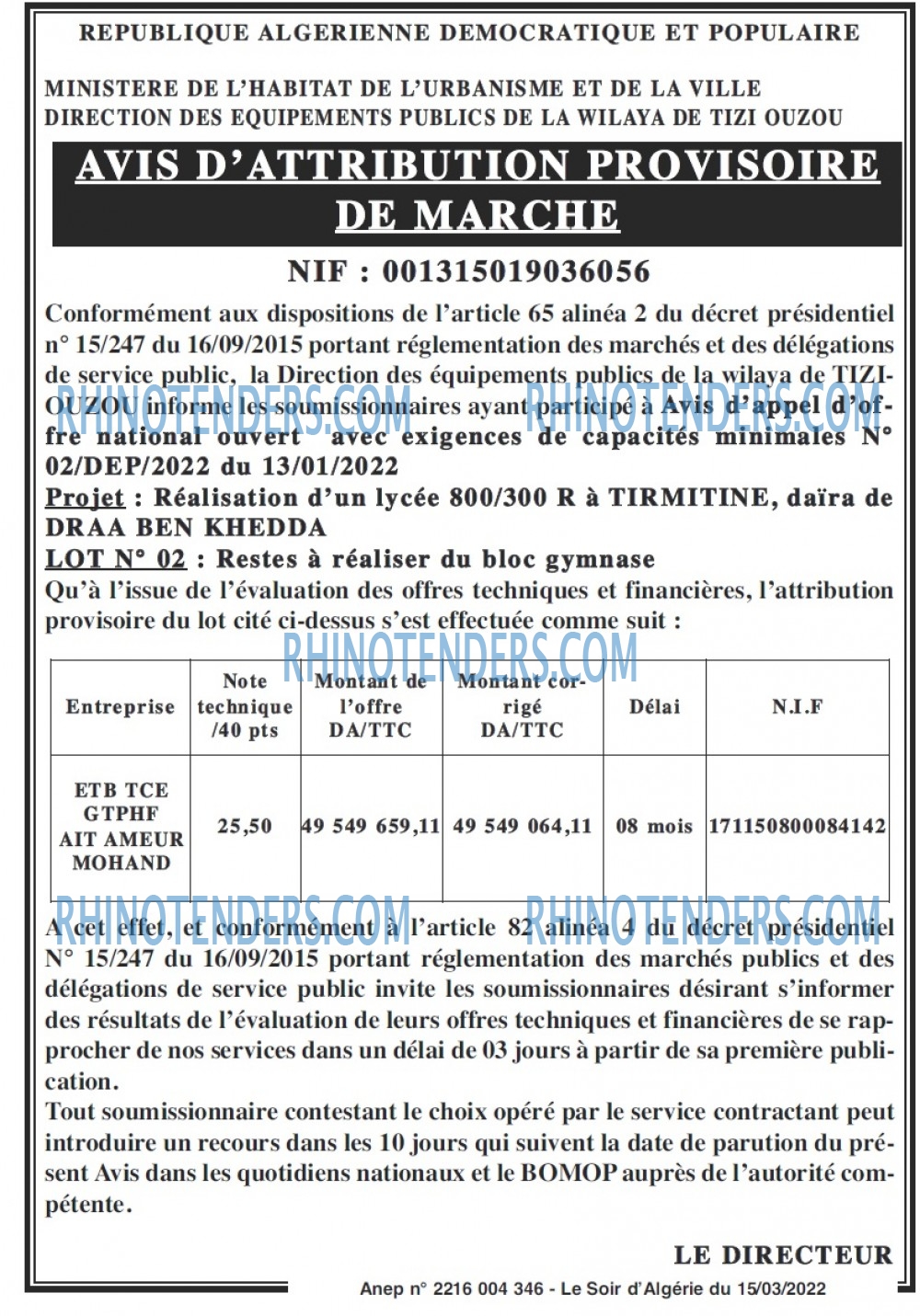 LE SOIR D'ALGERIE