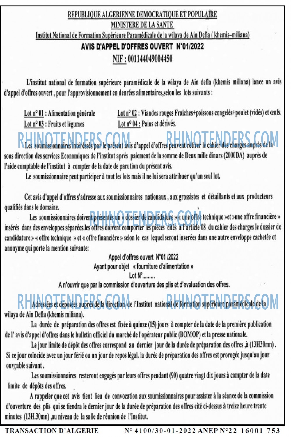 TRANSACTION D'ALGERIE