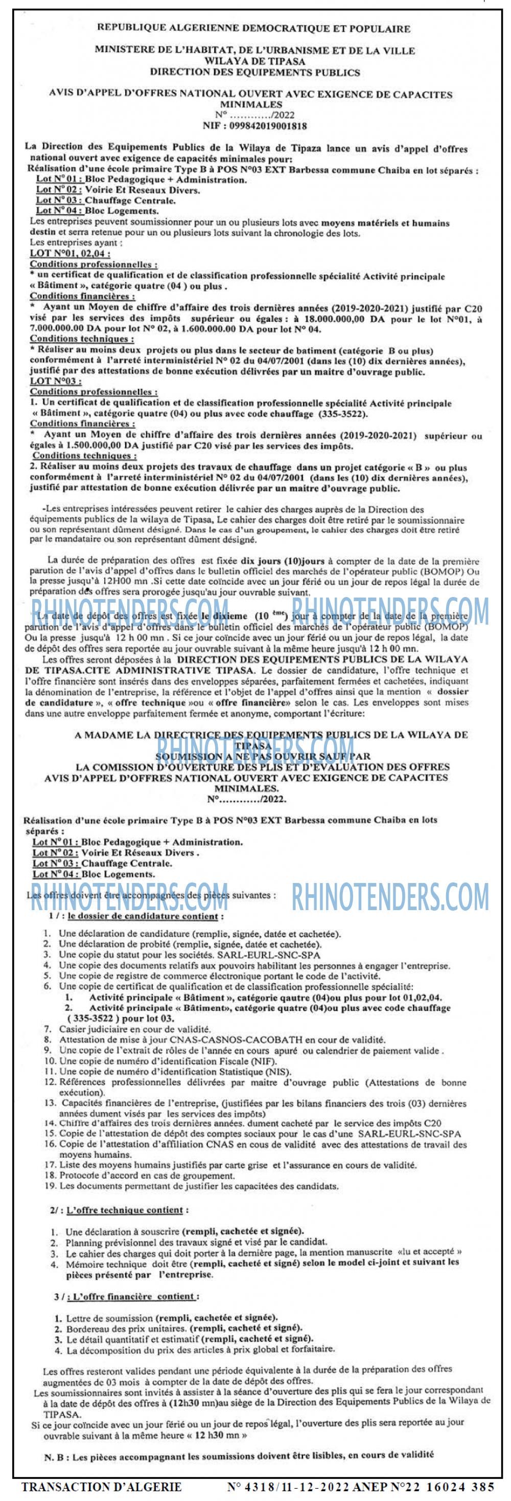 TRANSACTION D'ALGERIE