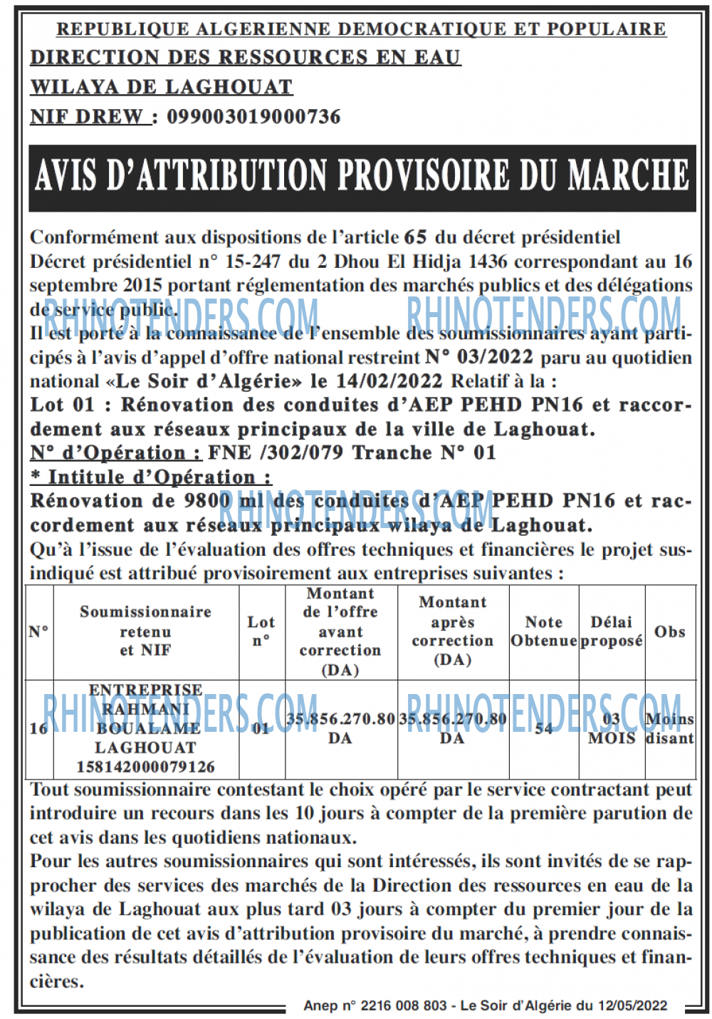 LE SOIR D'ALGERIE