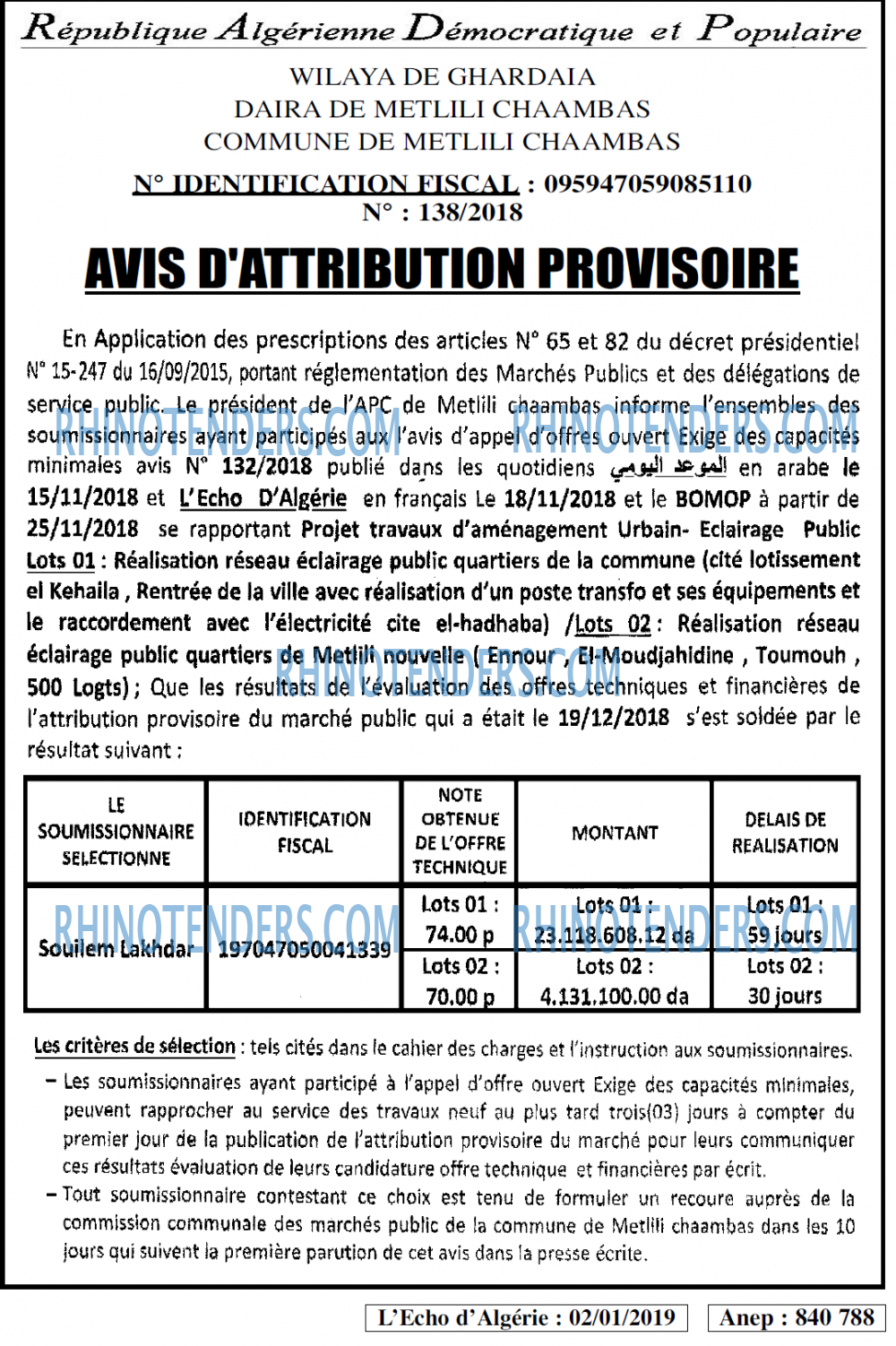 L'ECHO D'ALGERIE
