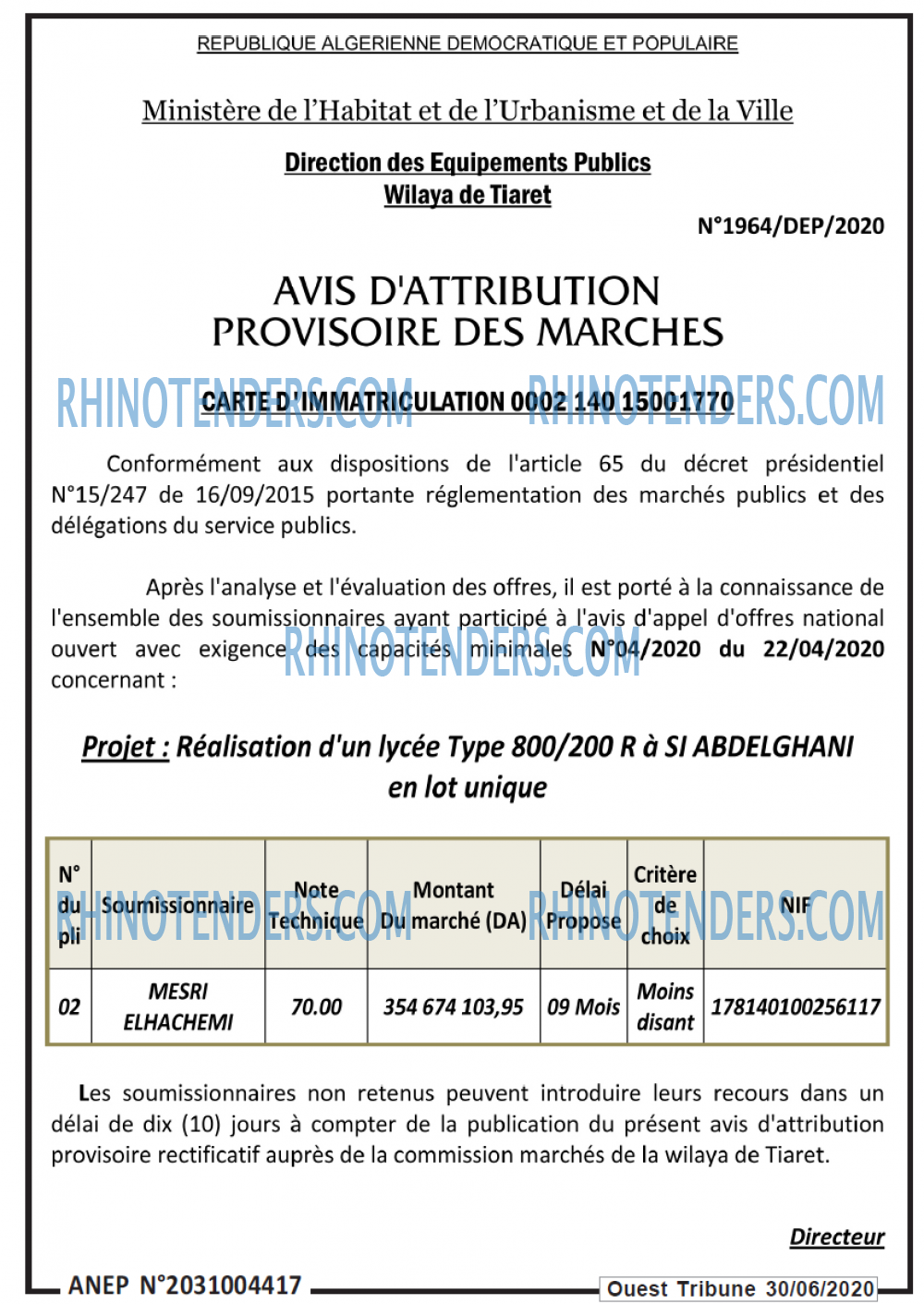 ouest TRIBUNE